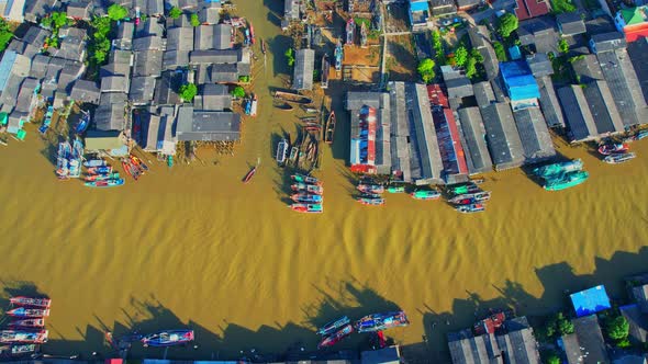 Aerial Shot of Local Fisherman Village Beside the sea