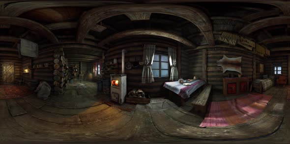 VR360 View of Old Log Home Interior alt