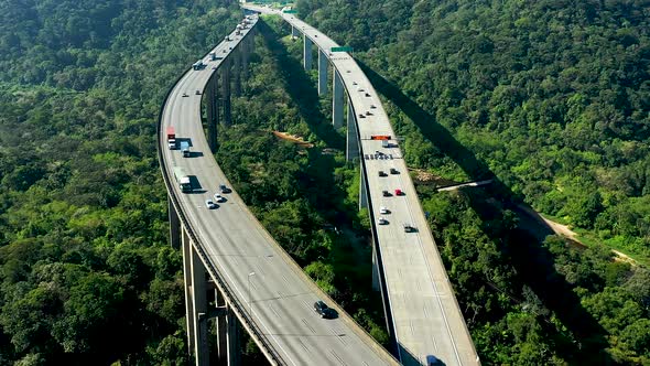 Nature landscape of highway road between green mountains.