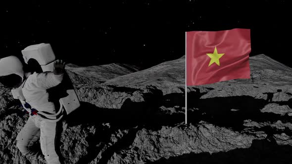 Astronaut Planting Vietnam Flag on the Moon