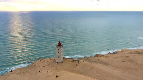 Drone Over Rubjerg Knude Lighthouse And Horizon