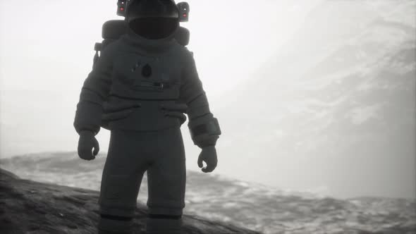 Astronaut on Another Planet with Dust and Fog