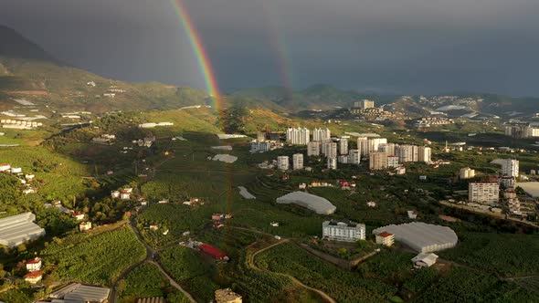 Rainbow at Sea and City Aerial View 4 K