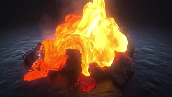 Volcanic Lava A River Of Natural Erupting Red Hot Liquid Fluid
