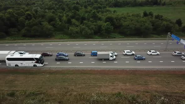 View From Above of Freeway Busy Rush Hour Heavy Traffic Jam Highway