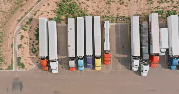 Transportation Gas Station with Truck at Fueling Station Truck Stop