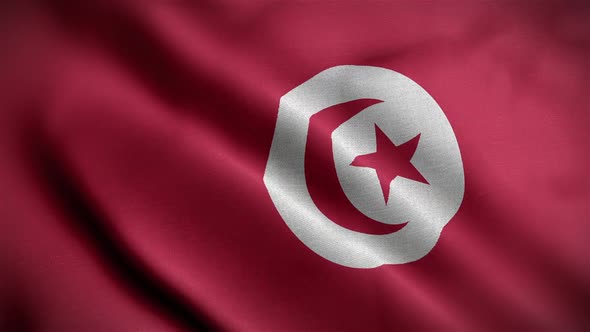 Tunisia Flag Closeup Blowing In Wind