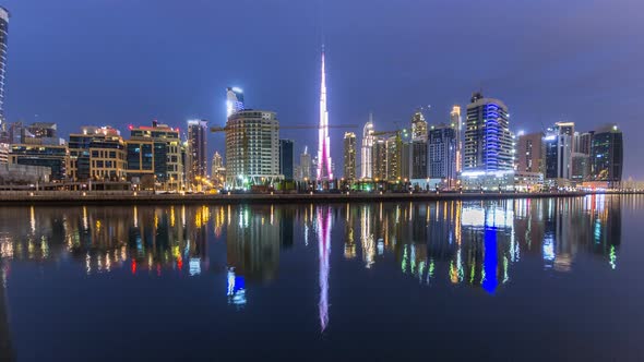 Dubai Business Bay Towers Day to Night Timelapse