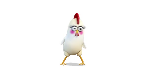 Character Chiken Cool Dancing on White Background