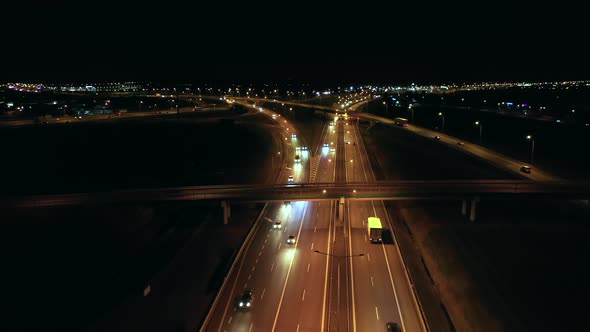 Aerial View of an Expressway with Little Car Traffic at Night