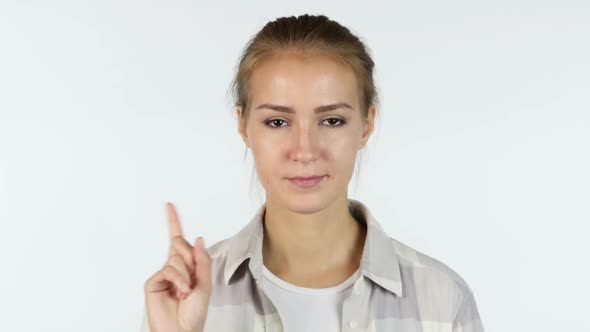 No, Rejecting Offer, Portrait of Beautiful Girl Waving Finger, White Background