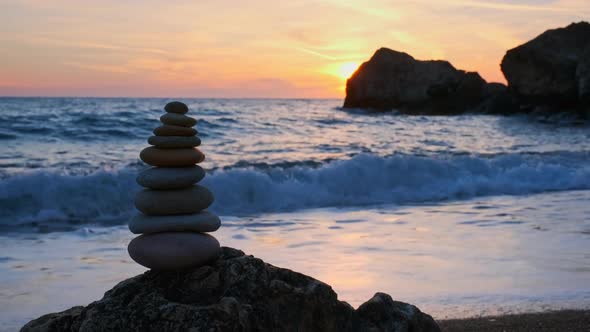 Concept of Balance and Harmony - Stone Stacks on the Beach