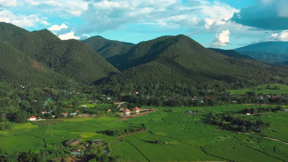 Aerial View of Pai Rice Terraces, River and Mountain in Mae Hong Son, Chiang Mai, Thailand