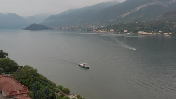 Jib up of boat on a vast and beautiful lake