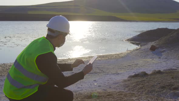 Environment and water pollution, engineer working.