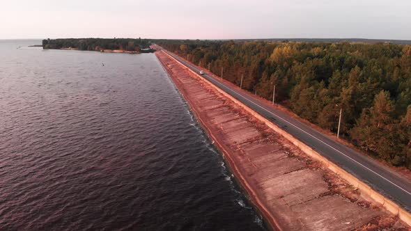 The Shore of the Kyiv Reservoir. Aerial. Ukraine. Dnipro River