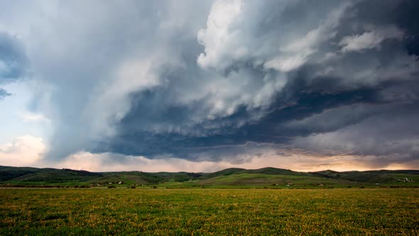 Clouds rolling as storm builds over landscape in Wyoming