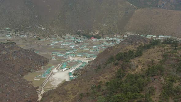 Khumjung Village. Khumbu, Himalaya, Nepal. Aerial View