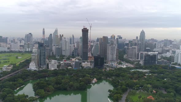 4K aerial drone footage of Bangkok skyline.