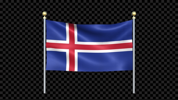 Flag Of Iceland Waving In Double Pole Looped