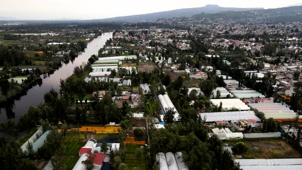 View of major channel in Xochimilco during day of the dead