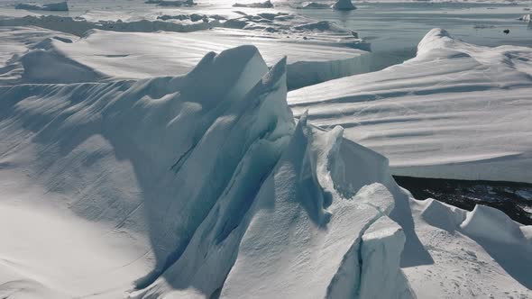 Drone Over Sea And Ice Of Ilulissat Icefjord