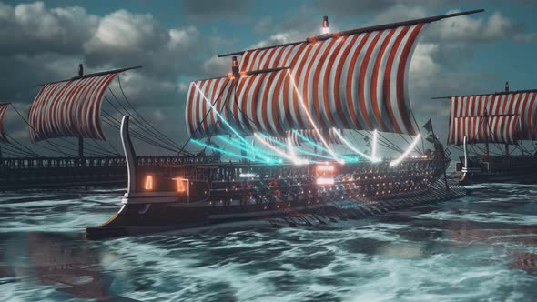 Trireme Ancient Greek And Roman War Ships In Sea 4k