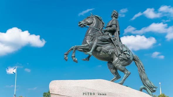 Monument of Russian Emperor Peter the Great Known As The Bronze Horseman Timelapse Saint Petersburg