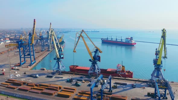 Aerial Top View of Cargo Ship in Import Export Business Logistic and Transportation of International