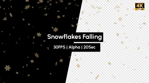 Golden Real Snowflakes Falling Christmas with Alpha