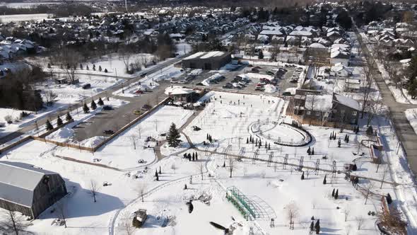 Drone shot of multiple people skating in Ontario