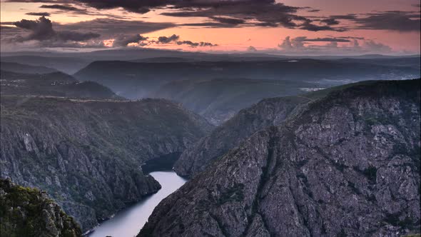 River Sil Canyon at Sunset, Galicia Spain, Timelapse