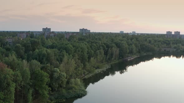 Drone View of Pripyat Ghost Town and River