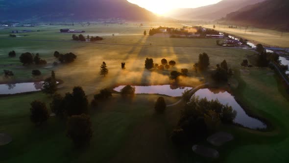 Drone Over Ethereal Misty Landscape Of Zell Am See