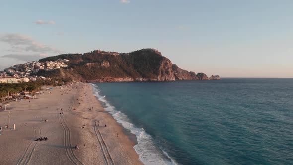 Coastline of Alanya, Turkey with mountain and ruins of castle