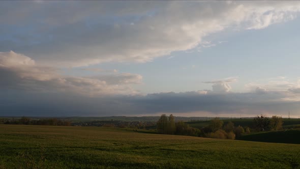 Timelapse Of A Wheat Field At Sunset. Countryside