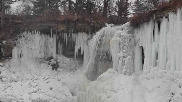 Frozen waterfall in Minnesota during winter time