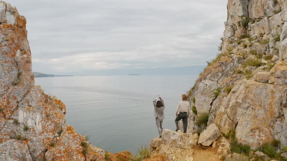 Flying between the rocks Summer Baikal lake Olkhon island