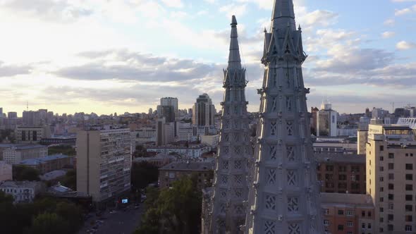 Aerial View of Urban Cityscape with Catholic Church Cathedral