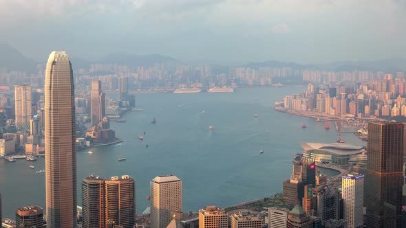 Timelapse Modern Buildings on Blue Hong Kong Harbor Banks