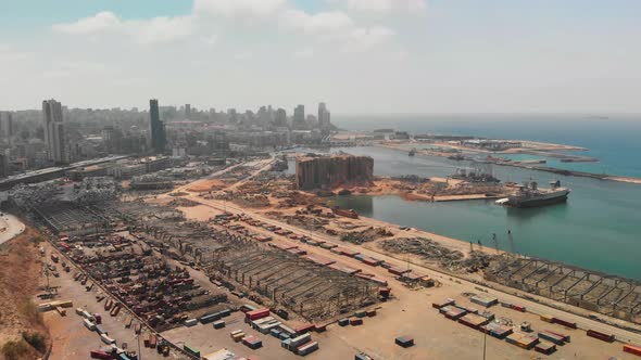 Drone shots of Beirut Port and surrounding areas showing the damage caused by massive explosion.