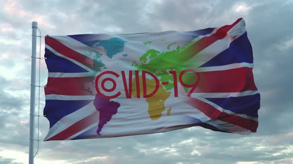 Covid19 Sign on the National Flag of United Kingdom