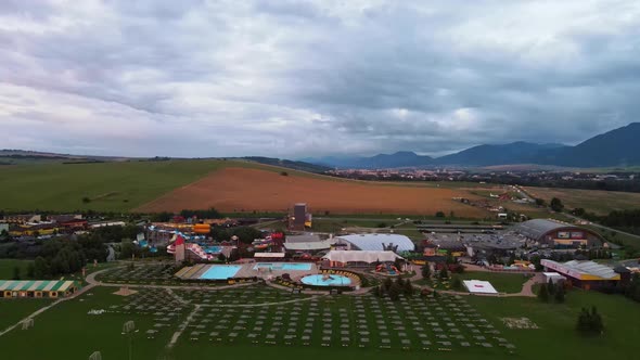 Aerial view of the Tatralandia swimming pool in the town of Liptovsky Mikulas in Slovakia