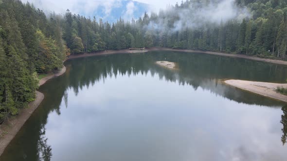 Mountain Lake Synevyr. Aerial View of the Carpathian Mountains in Autumn. Ukraine