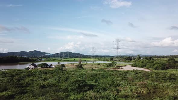 Aerial view electric tower 