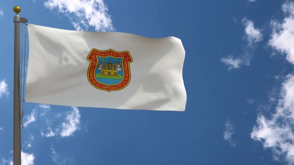 Puebla De Zaragoza City Flag (Mexico) On Flagpole