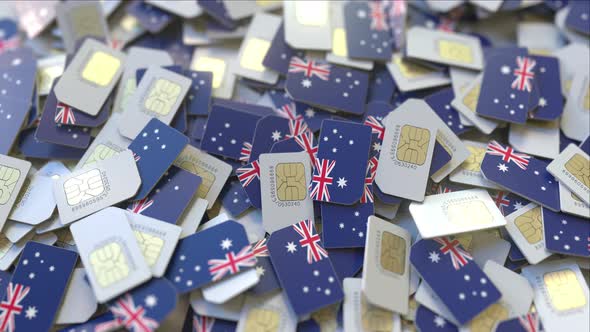 Pile of SIM Cards with Flag of Australia