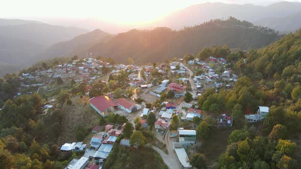 Small village in the mountains, Sunset, Drone footage, San Jose del Pacifico, Mexico, Oaxaca