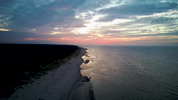 Aerial View Over the Kolka Cape, Baltic Sea, Latvia. During Autumn Evening Sunset