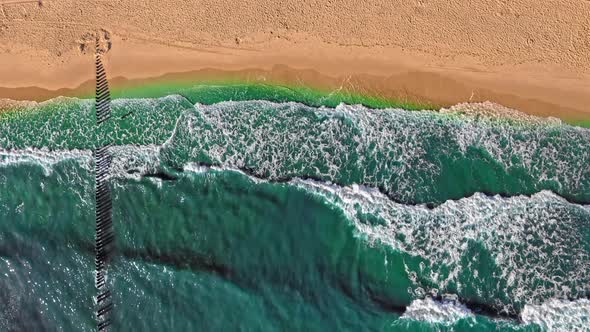 Blue waves on Baltic sea, Aerial view of wildlife, Poland